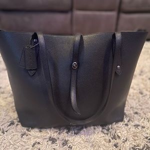 Coach Market Tote Black with Leopard Interior, free tote insert